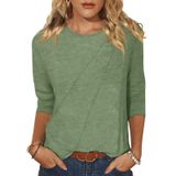 Camiseta Feminina Eadinve, Manga 3/4, Gola Redonda, Solta, Verde-oliva