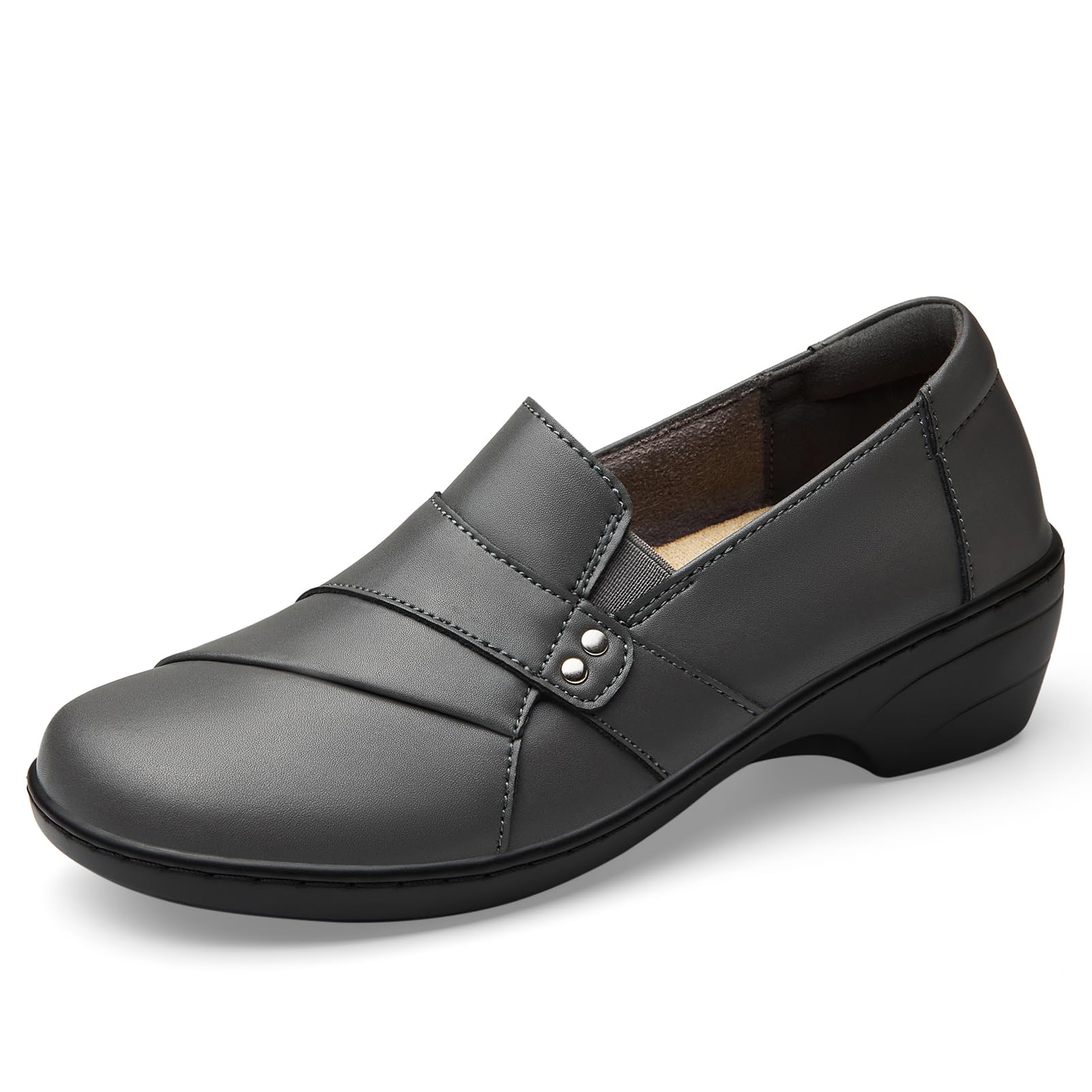 Sapatos Kordal Loafers Slip-ons Femininos De Couro Cinza Tamanho 9us