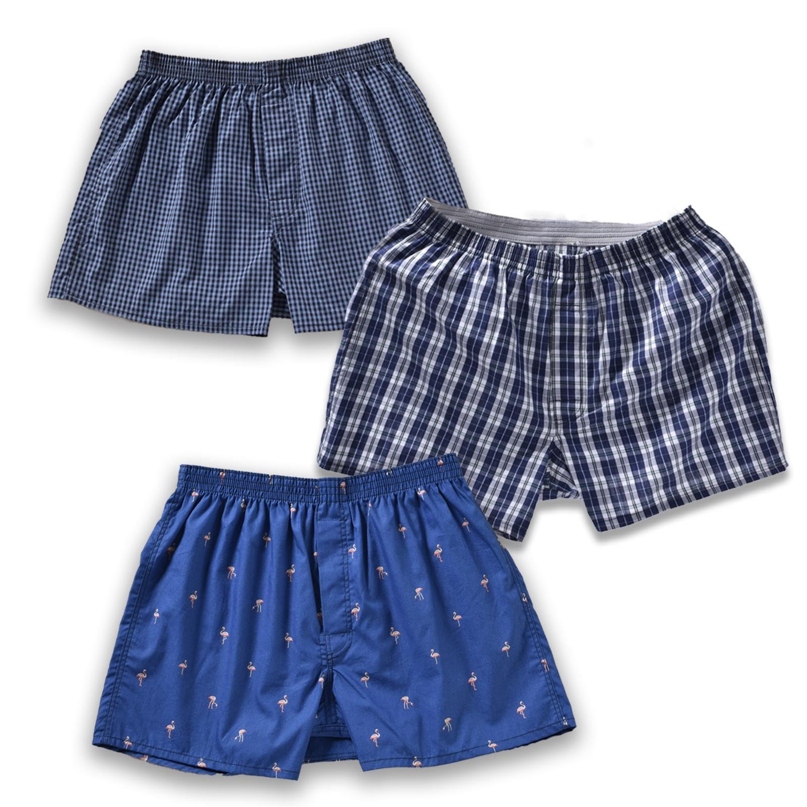 Shorts Boxer De Dormir Cinvik, Confortáveis Em Algodão Flamingo, Pacote Com 3