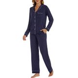 Conjunto De Pijamas Feminino Lubot, Bambu, Viscose, Amanteigado, Macio, Azul Marinho