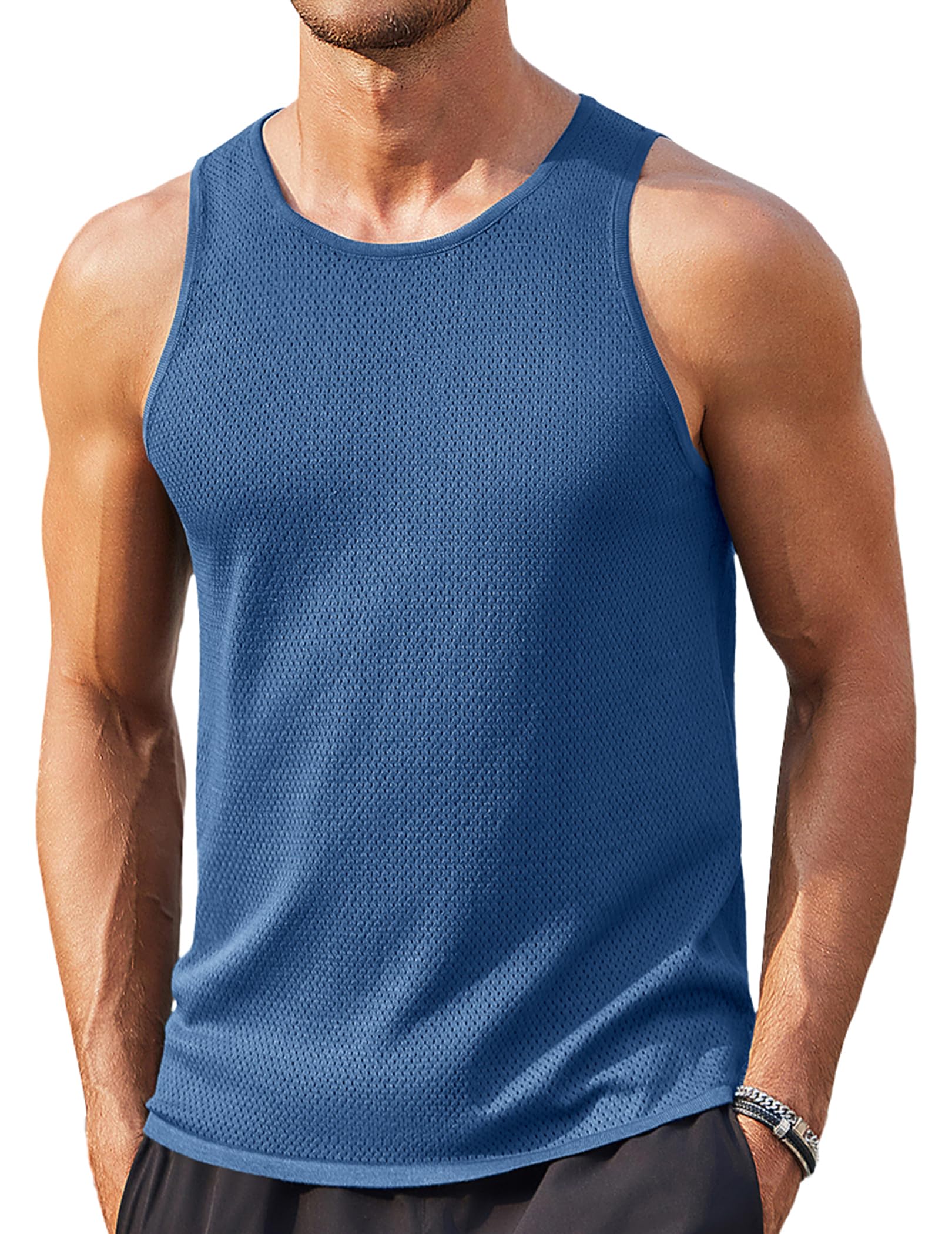 Camiseta Regata Masculina Coofandy Tricotada Sem Mangas Azul De Verão
