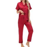 Conjunto De Pijama Feminino Exemaba De Manga Curta E Calça De Cetim