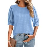 Tops Blencot, Casual De Verão, Manga Balão, Texturizada Em Azul Para Mulheres