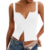 Camiseta Regata Feminina Maoeco, De Verão, Sem Mangas, Com Botão, Branca 2025