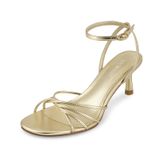 Sandálias De Salto Wetkiss Gold Strappy Kitten Heel Para Mulheres