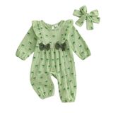 Macacão Clover Romper Com Faixa De Cabeça Para Menina Recém-nascida De 3 A 6 Meses