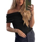 Suéter Feminino Imily Bela De Malha Canelada Preta Com Ombros Largos