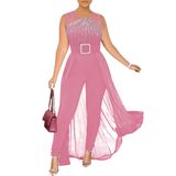 Macacão Feminino Chiques, Elegante, Sobreposição, Strass, Rosa