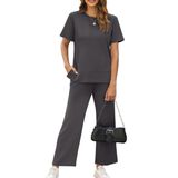 Roupas Femininas De Duas Peças Xieerduo, Plus Size, Cinza Escuro, 3gg