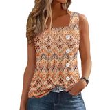Camiseta Regata Feminina Disamer 2025 Plissada Com Gola Quadrada Floral