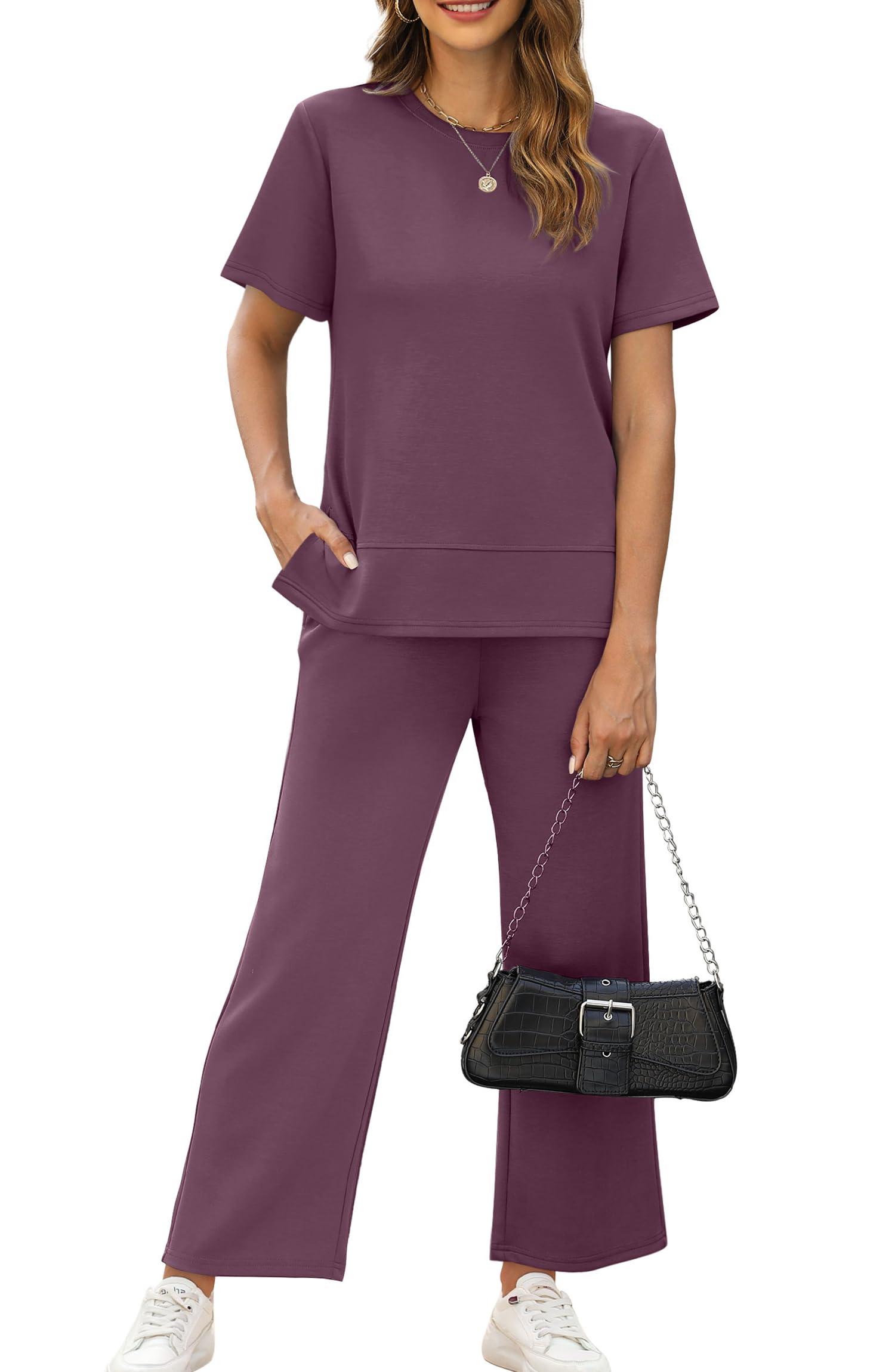 Conjunto De Lounge De Viagem Feminino Outfit Xieerduo De 2 Peças Roxo M
