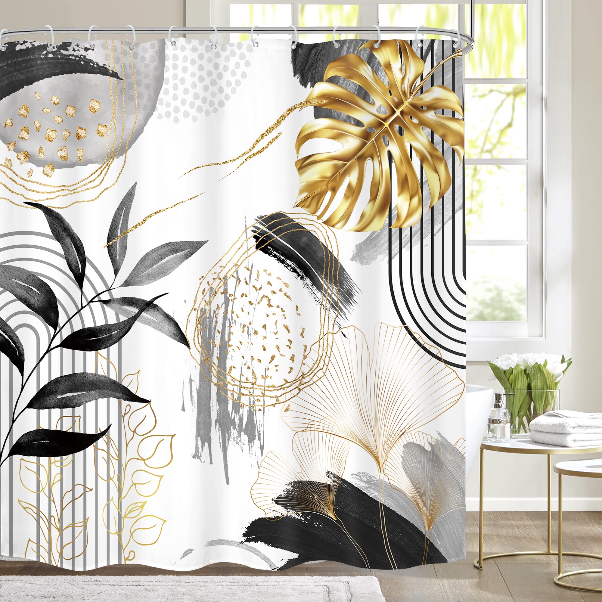 Cortina De Chuveiro Mitpok Black Gold Boho 180x180cm Poliéster