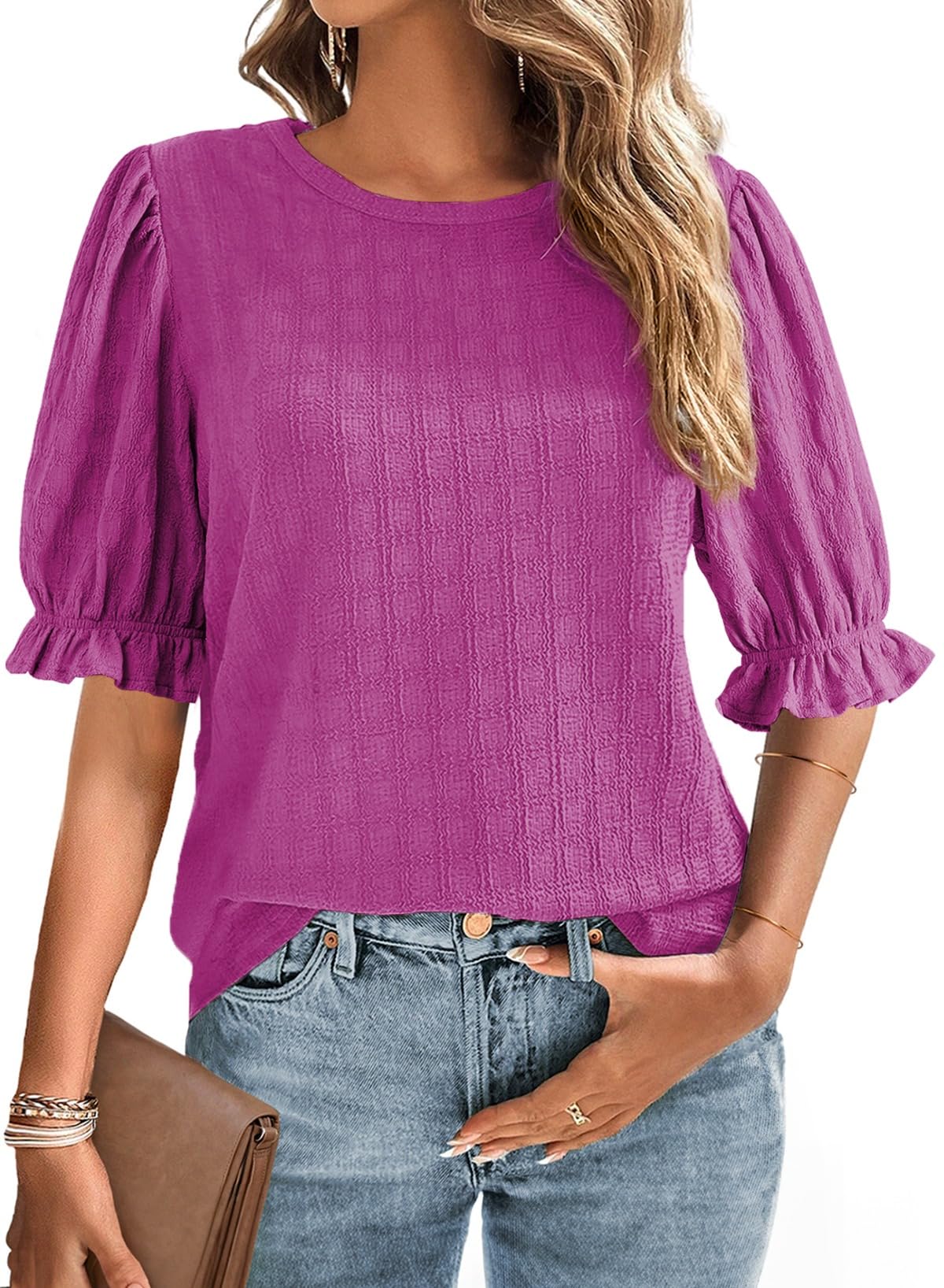 Camiseta Feminina Blencot Com Babados De Verão, Manga Curta, Roxa L