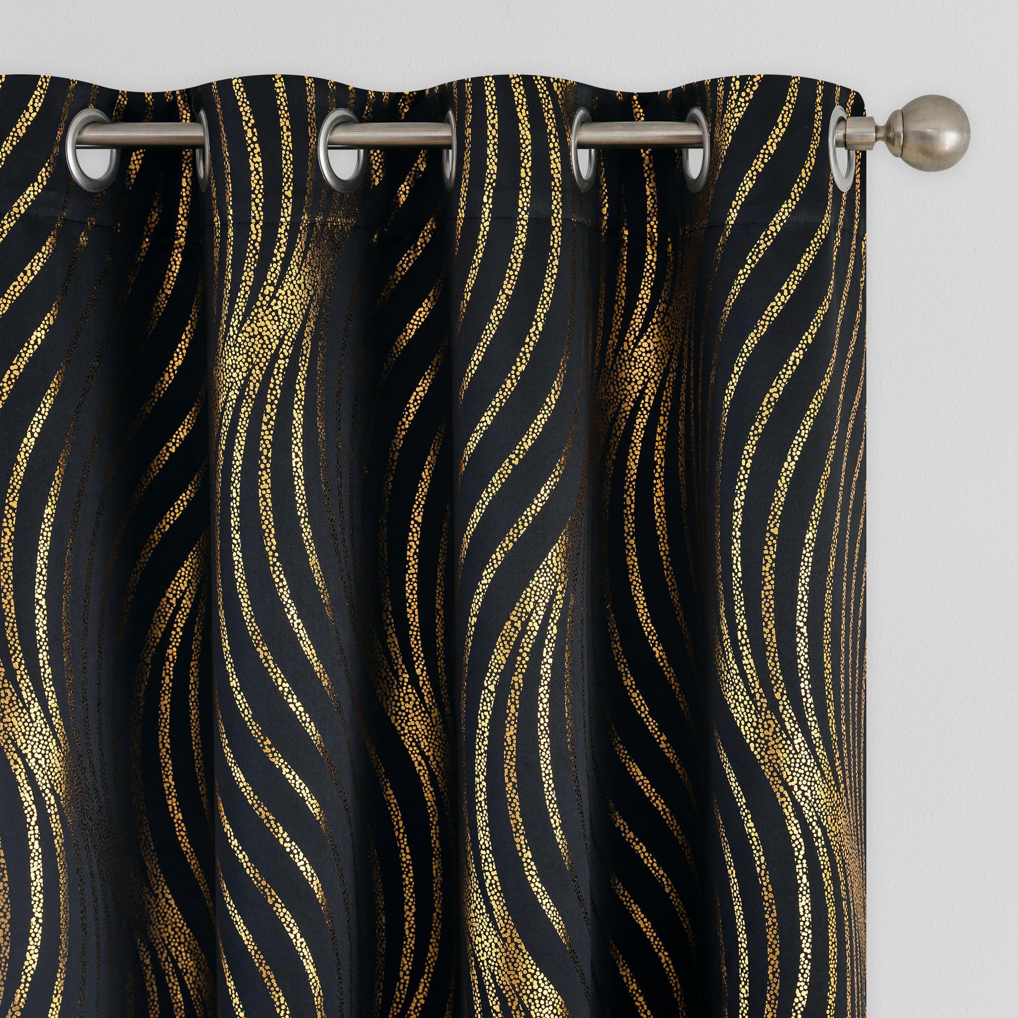 Cortinas Blackout Xwincel Black Gold Wave Line Dot 214cm