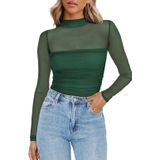 Top Zeagoo Feminino De Malha Transparente Franzida, Simulada, Gola De Tartaruga, Verde
