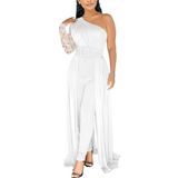 Macacão Chicyes Sexy Lace Para Mulheres De Um Ombro Branco