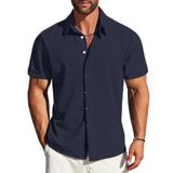 Camisa Mapick Summer Para Homens De Linho De Praia Com Botões Azul Marinho