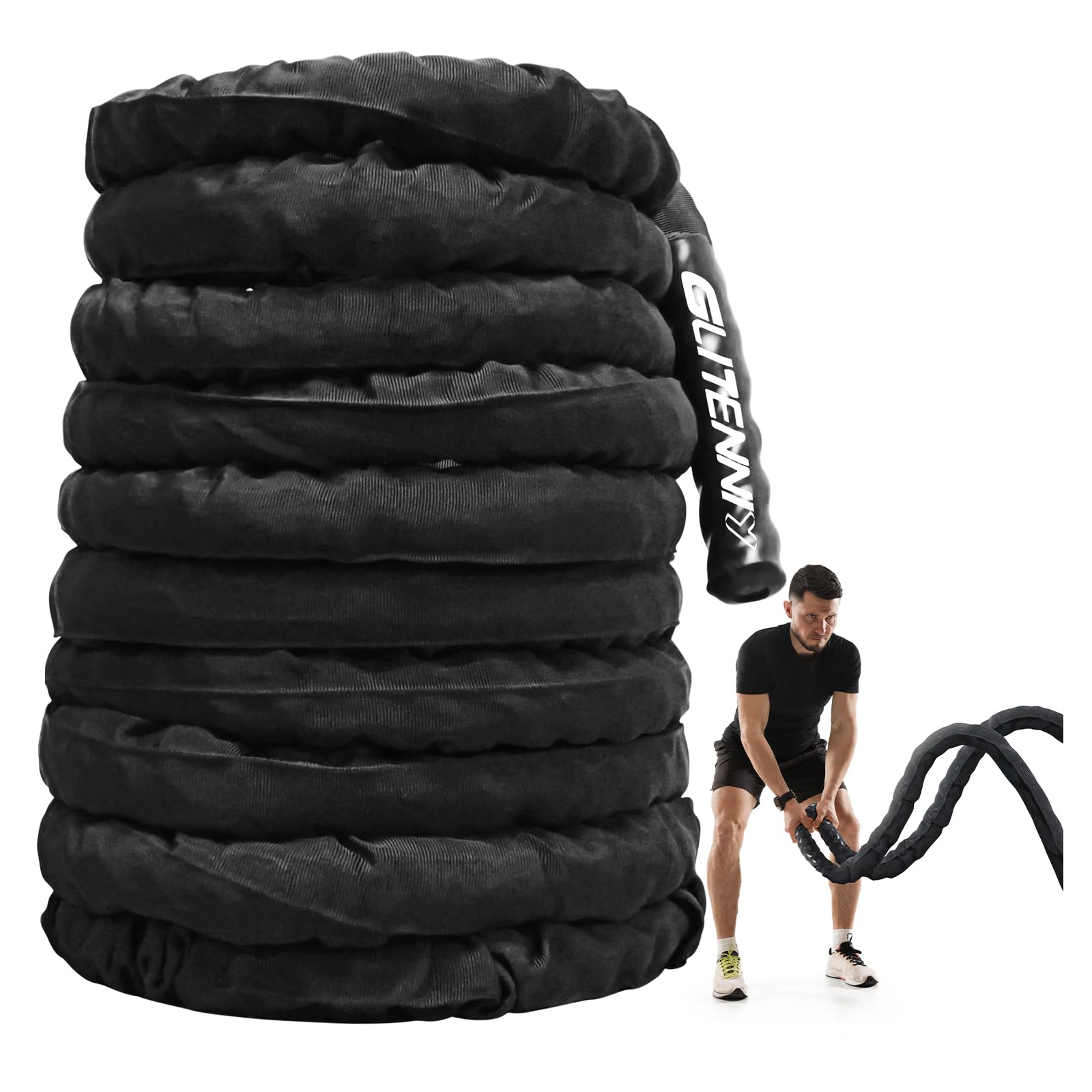 Battle Rope Glitenniy Black De 30 Pés Para Academia Doméstica Com 2,54 Cm De Diâmetro