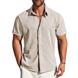 Camisa Mapick Vestido Masculino De Linho De Manga Curta Com Botões Cinza