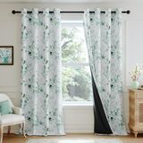 Cortinas Xwincel 100% Blackout, 244 Cm De Comprimento, Verde Sálvia, Floral