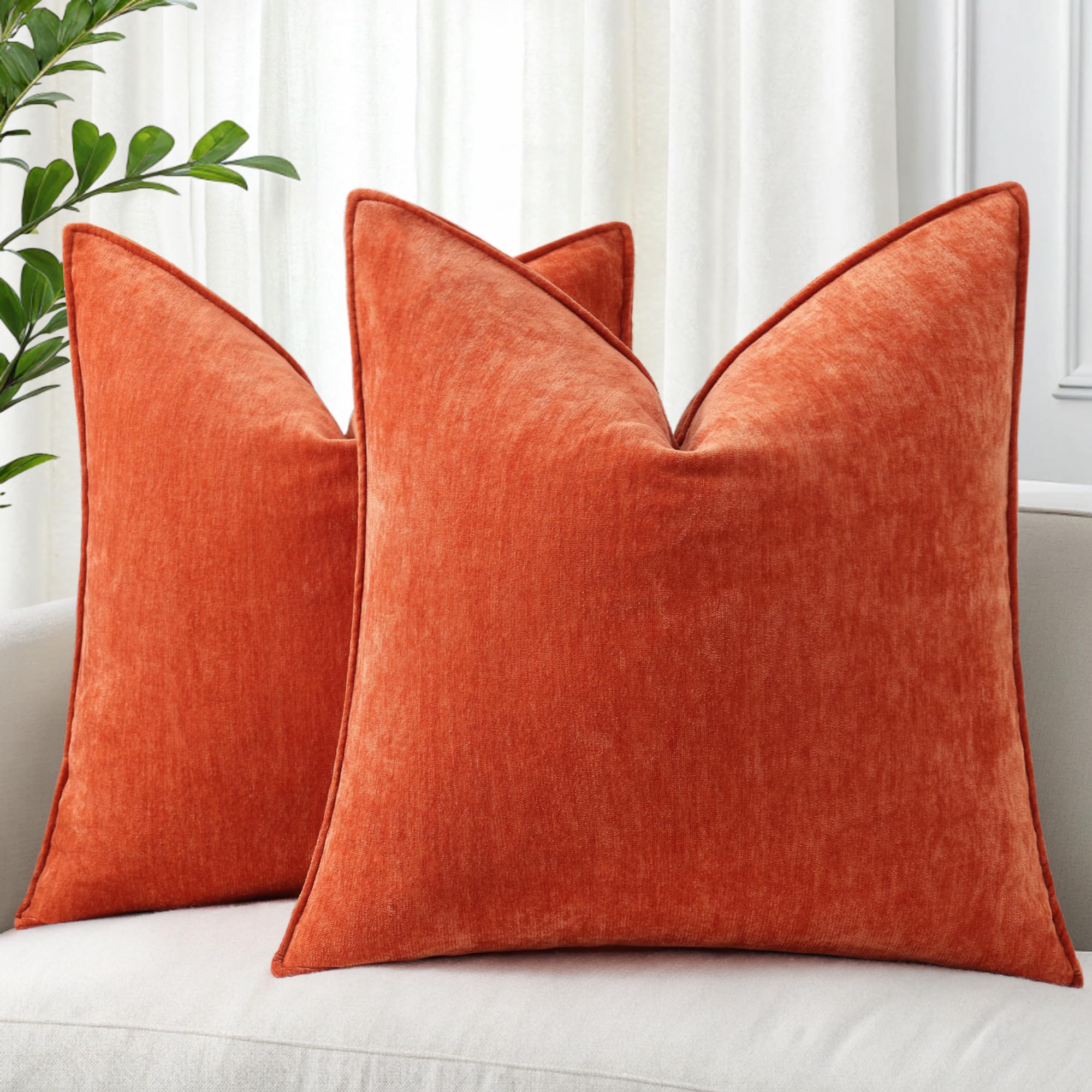 Capas De Travesseiro Decoruhome 26x26cm Rust Chenille, Conjunto De 2