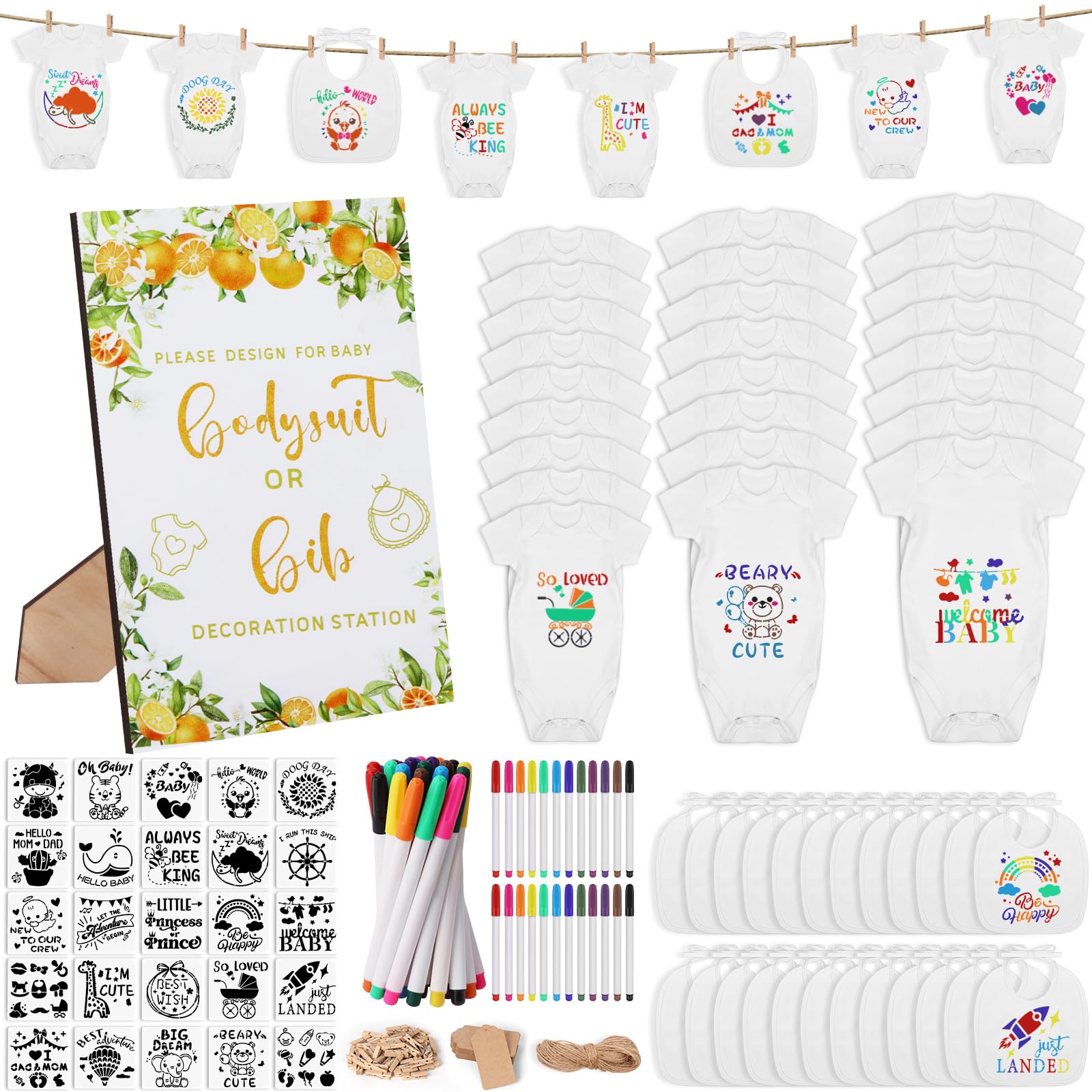 Conjunto De Chá De Bebê Pydeeirom 201 Unidades Com Babador E Macacão (laranja)