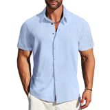 Camisa Mapick Vestido Masculino De Linho De Manga Curta Com Botão Azul Claro