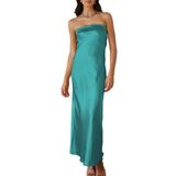 Vestido Maxi Realtix, Seda Acetinada, Sem Encosto, Camiseta Tubular Feminina Aquática