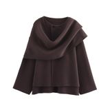 Casaco De Cachecol Peacoat Kissonic Feminino De Grandes Dimensões, Tricotado E Café