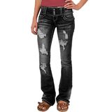 Jeans Flamingals, Cintura Baixa, Bota Rasgada, Perna Larga, Preta, L, Feminina