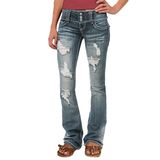 Jeans Flamingals, Cintura Baixa, Bota Rasgada, Perna Larga Para Mulheres