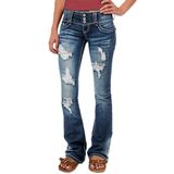 Jeans Flamingals, Cintura Baixa, Bota Rasgada, Perna Larga, Azul, 3gg, Feminina