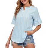 Blusa Feminina Altelime De Algodão, Manga Curta, Decote Em V, Azul Xxl