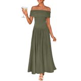 Vestido Longo Zesica 2025 Off Shoulder, Casual De Verão, Verde Militar