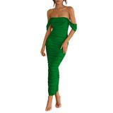 Vestido Feminino Prettygarden 2025, Verão, Sem Ombros, Verde