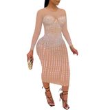 Vestido Porrcey Hot Drilling Craft Sexy De Manga Comprida Para Mulheres