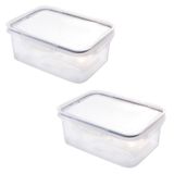 Kit Com 2 Potes Herméticos Com Travas 2,6l Plasútil Preto Comida Empilhável Tampa Vedação Útil