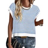 Colete De Suéter Feminino Prettygarden, Primavera, Verão, Listrado, Azul