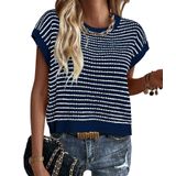 Colete De Suéter Feminino Prettygarden, Primavera, Verão, Listrado, Azul Marinho
