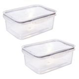 Kit Com 2 Potes Herméticos Com Travas 2,6l Plasútil Cinza Cozinha Modular Vedação Prático Versátil