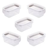 Kit Com 5 Potes Herméticos Com Travas 175ml Plasútil Cinza Moderno Modular Cozinha Praticidade