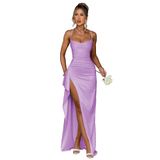 Vestido De Noite Gdjdifk Mermaid Lilac Satin Até O Chão