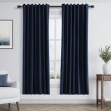 Cortinas Guken Navy Blue Linen Blackout 160 Cm De Comprimento 2 Painéis