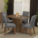 Conjunto Sala De Jantar Mesa Tampo De Vidro 4 Cadeiras Rustic/silver Reale Madesa