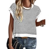 Colete De Suéter Feminino Prettygarden, Primavera, Verão, Listrado, Branco