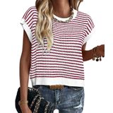 Colete De Suéter Feminino Prettygarden, Primavera, Verão, Listrado, Vermelho