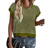 Colete De Suéter Feminino Prettygarden, Primavera, Verão, Listrado, Verde
