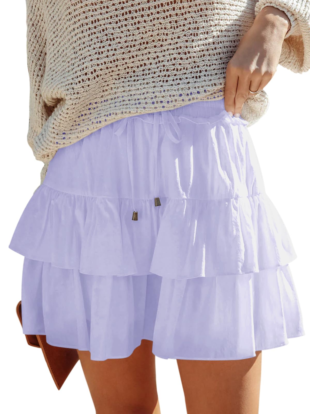 Shorts Aoudery Flowy Para Mulheres, Com Babados, Saias Em Camadas, Lavanda