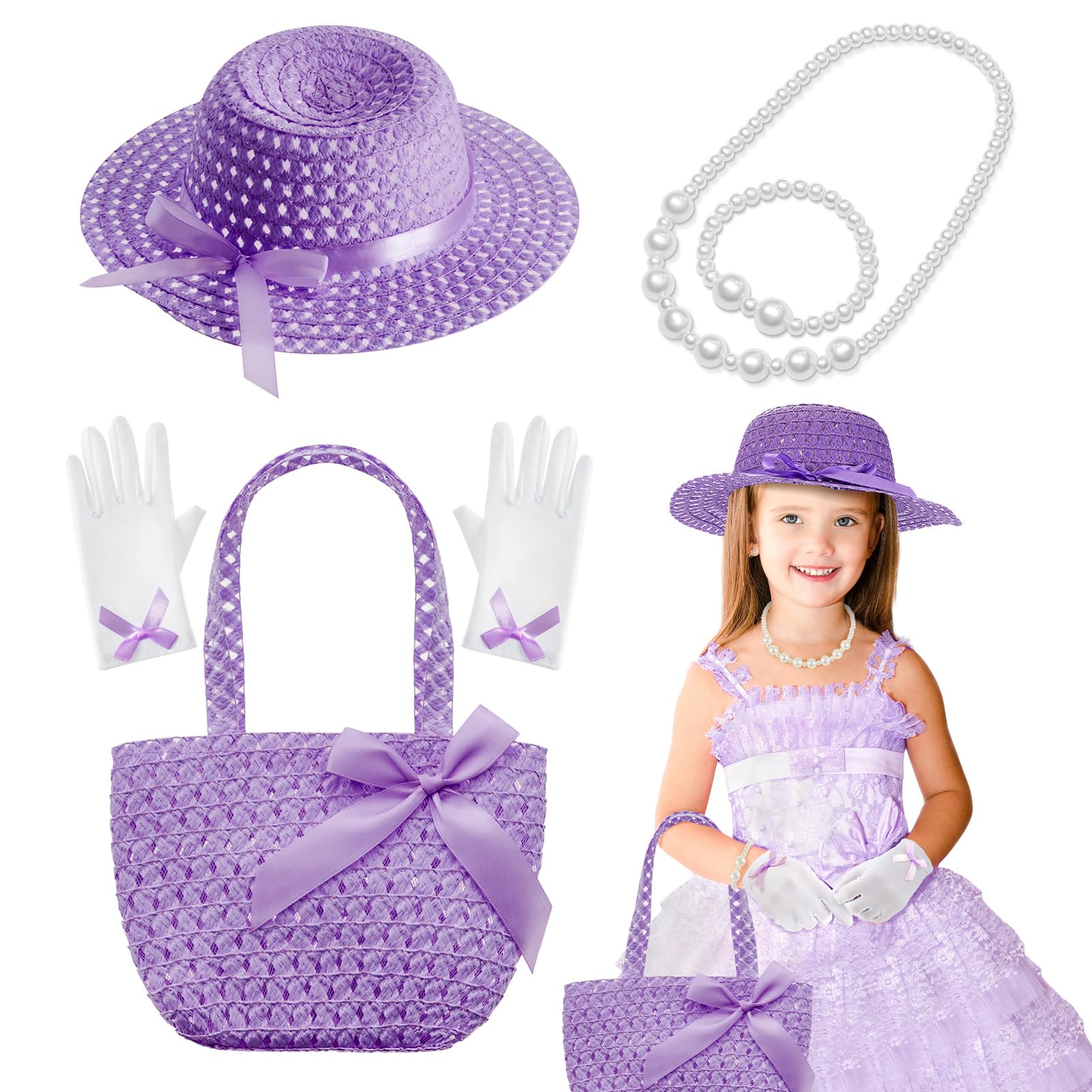 Conjunto De Acessórios Tea Party Hat Bonnet Tradder Para Meninas