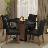 Conjunto Sala De Jantar Mesa Tampo De Vidro 4 Cadeiras Rustic/preto/oxford Reale Madesa